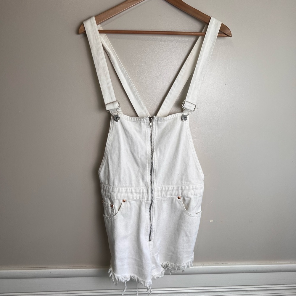 Signature 8 White Denim Shorts Overalls Frayed Hem Size Medium